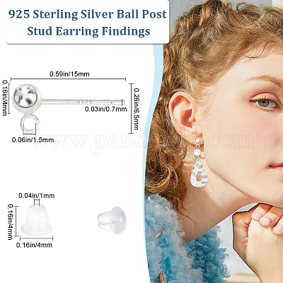 5 пара 925 сережек-гвоздиков с круглыми шариками из стерлингового серебра STER-BBC0006-26A-1