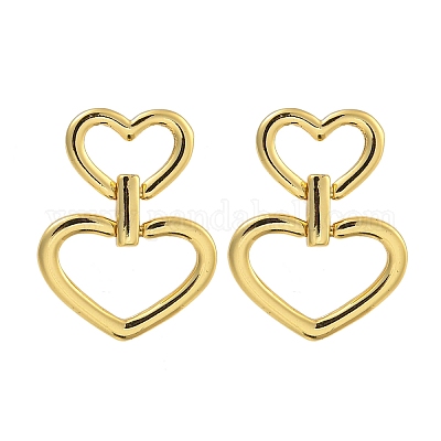 Полые латунные серьги-гвоздики в форме сердца с покрытием стойки EJEW-C116-05G-1