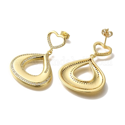 Серьги-гвоздики из латуни с микропаве из прозрачного кубического циркония EJEW-U011-04G-1