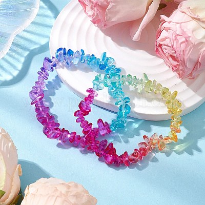 女性用レインボーカラーガラスチップビーズストレッチブレスレット