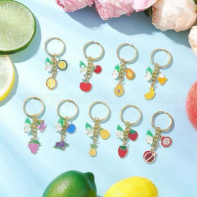 9 шт. 9 стиля эмалированных брелоков из сплава с акриловыми цветами банана KEYC-JKC01348-1