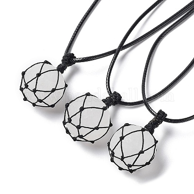 Круглое колье с подвеской из натурального розового кварца NJEW-H009-02-01-1