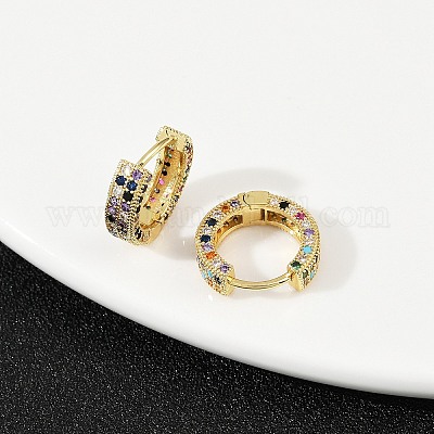 Серьги-кольца из латуни с микро-паве EJEW-S277-09G-B-1