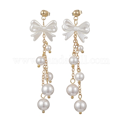 Серьги-гвоздики с бантом из искусственного жемчуга ABS EJEW-TA00755-1