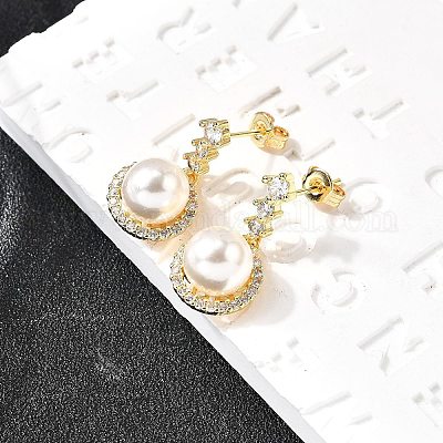 Круглые латунные серьги-гвоздики с микропаве из прозрачных кубических цирконий EJEW-C154-02G-1