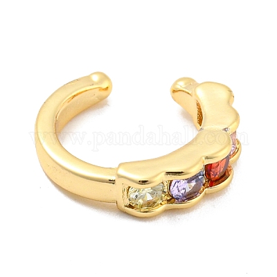 Серьги-каффы из настоящей позолоченной латуни 14 карат с фианитами&nbsp;LS-EJEW-M232-01F-G-1