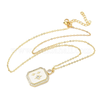 Латунные микропаве прозрачные кубические цирконии эмалированные прямоугольные подвески ожерелья для женщин NJEW-S449-03A-G-1