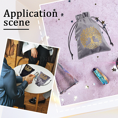 2 шт. 2 стиля прямоугольные золотые тисненые мешочки для хранения карт Таро с завязками на шнурке для гадания с изображением дерева жизни ABAG-CN0001-53-1