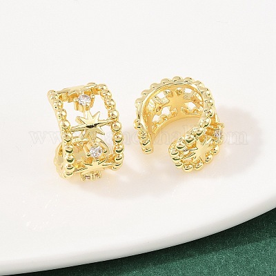 Латунные кольца из манжеты с прозрачным цирконием EJEW-C159-01G-1