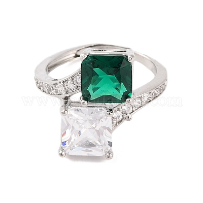 Квадратные латунные регулируемые кольца с микропаве и прозрачным фианитом RJEW-U009-03A-P-1