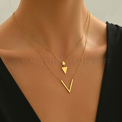 Женские ожерелья с геометрическим узором из нержавеющей стали с полыми двухслойными треугольными подвесками KK9797-1