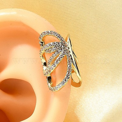 Серьги-каффы с бабочками из латуни с микропаве из прозрачных кубических цирконий EJEW-P322-16G-1