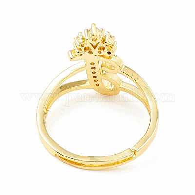 Прозрачная буквица из кубического циркония с регулируемым кольцом в виде короны RJEW-M139-17T-1