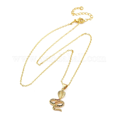 Латунные микропаве цветные кубические цирконии ожерелья с подвеской в виде змеи NJEW-S438-02H-G-1