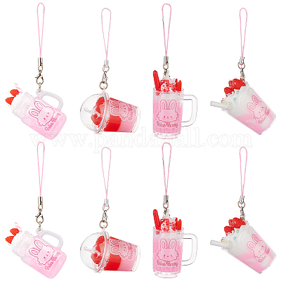 8 шт. 4 стиля ПВХ пластиковый стаканчик для клубничного мороженого подвеска украшения HJEW-OC0001-08-1