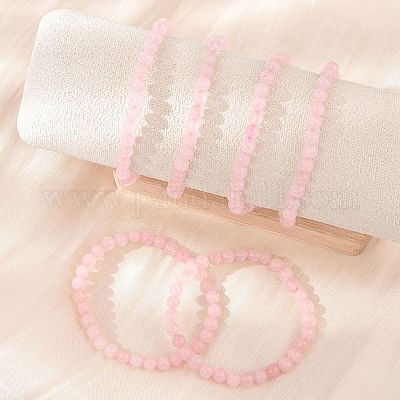 Натуральный розовый кварц бисером браслеты простирания BJEW-D446-B-11-1