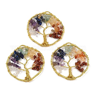 Большие подвески с бусинами в форме чакры Древа Жизни из натурального кварцевого кристалла G-Z101-07G-1