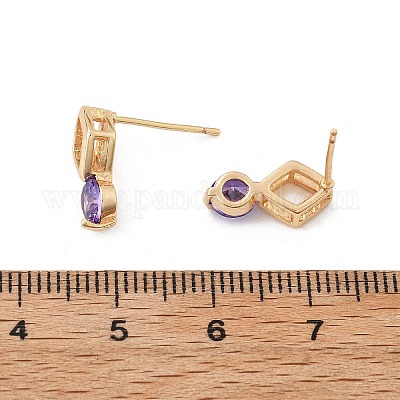 Серьги-гвоздики в форме ромба и плоского круглого кубического циркония из латуни с микропаве для женщин EJEW-G428-20G-03-1