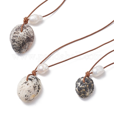 Летние пляжные ожерелья с подвесками из натурального пресноводного жемчуга и натуральных ракушек NJEW-JN05100-05-1