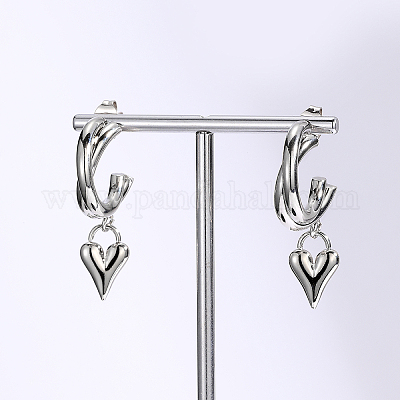 Винтажные серьги-гвоздики из нержавеющей стали 201 в форме буквы С с подвесками в форме сердца RJ0929-2-1