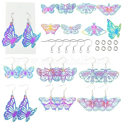 Наборы для изготовления украшений в виде бабочки из нержавеющей стали 201 с травленым металлом DIY-FS0007-47-1