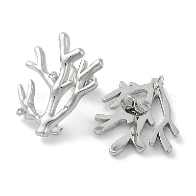 Серьги-гвоздики в виде веток дерева из нержавеющей стали 304 EJEW-D281-08S-1