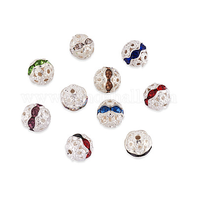 200 шт. 10-х цветные бусины из сплава со стразами FIND-CW0001-09-1