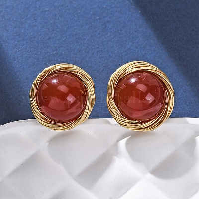 Серьги-гвоздики из натурального сердолика из латуни EJEW-Q043-01G-1