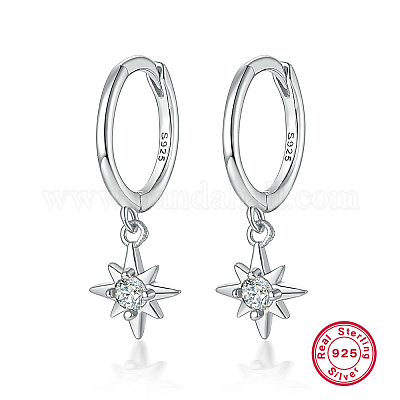 Стильные серьги-кольца из стерлингового серебра s925 с прозрачными кубическими цирконами в форме звезд HG5776-2-1