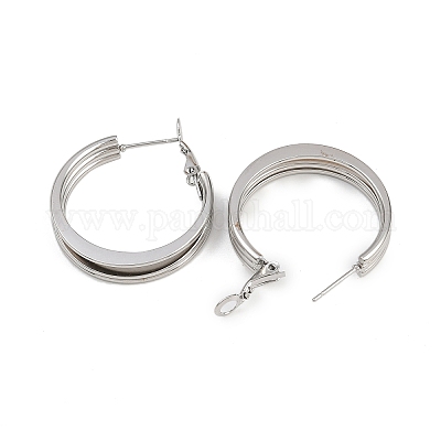 Серьги-кольца из нержавеющей стали 202 с тройным креплением EJEW-XCP0001-17-1