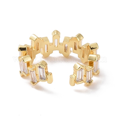 Прямоугольное открытое кольцо-манжета из прозрачного кубического циркония RJEW-P032-11G-1