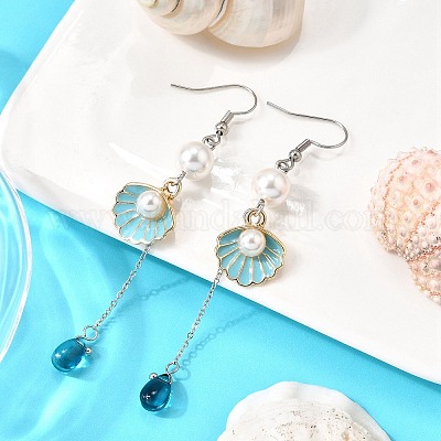 Серьги-подвески в форме ракушки из сплава EJEW-TA00655-1