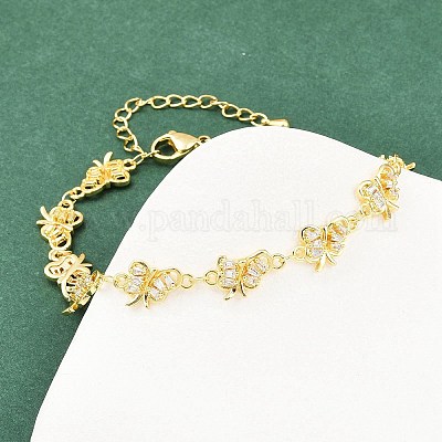 Латунные браслеты-цепочки с микропаве из прозрачных кубических цирконий для женщин BJEW-A090-10E-G-1