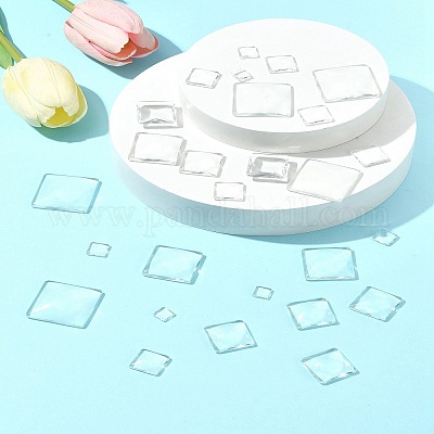 48 шт. 6 стиля прозрачных квадратных стеклянных кабошонов GGLA-FS0001-06-1