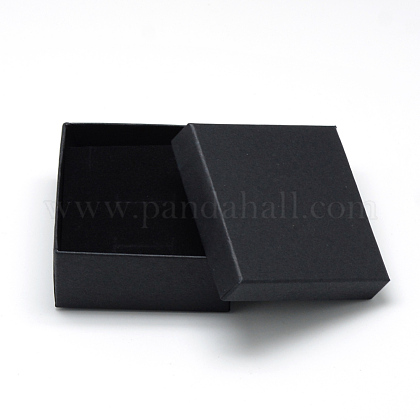 厚紙紙ジュエリーセットボックス  リングのために  中に黒いスポンジを入れて  正方形  ブラック  7x7x3.5cm CBOX-R036-08B-1