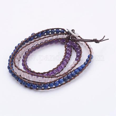 Three Loops Natural Gemstone Wrap Bracelets BJEW-JB03280-1