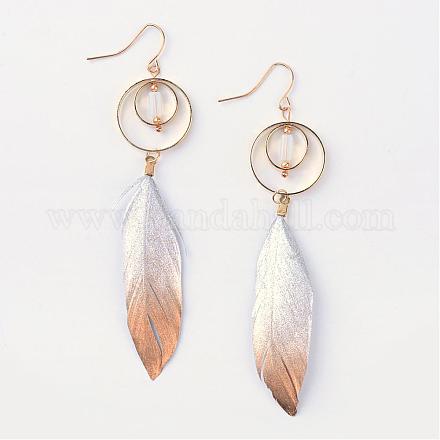 Fashion Plated Feather Dangle Earrings EJEW-R140-07A-1