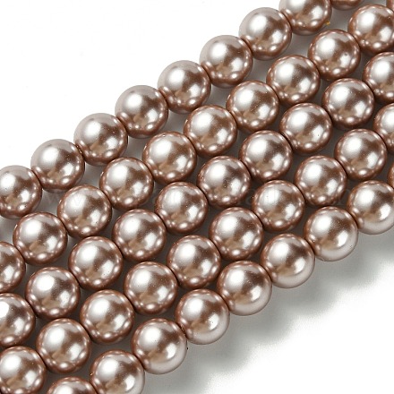 Brins de perles rondes en verre teinté écologique HY-A008-8mm-RB046-1