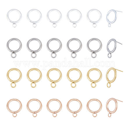 SUPERFINDINGS 24Pcs 304 Stainless Steel Stud Earring Findings 4 Colors Circle Earring Posts Gold Plated Earring Studs with Horizontal Loops for DIY Earrings Craft Making Supplies Hole 3.2mm Pin 0.7mm STAS-FH0001-64-1