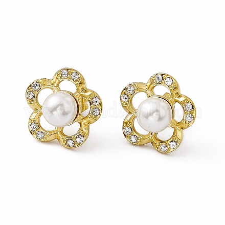 Crystal Rhinestone Flower Stud Earrings with Acrylic Pearl Beaded EJEW-P212-01G-1