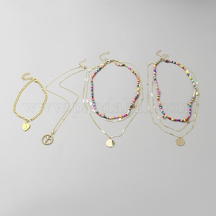 Heart & Cross & Flat Round Alloy Jewelry Set with Cubic Zirconia SJEW-F222-02G-1