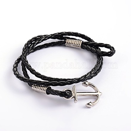 Three Loops Leather Cord Wrap Bracelets BJEW-P128-34B-1