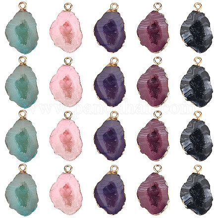 SUNNYCLUE 1 Box 5 Colors 20Pcs Resin Druzy Pendants Druzy Geode Resin Charms with Edge Light Gold Plated Iron Loops Jewelry Findings for Beginners Women DIY Earring Necklace Jewelry Making RESI-SC0001-85-1