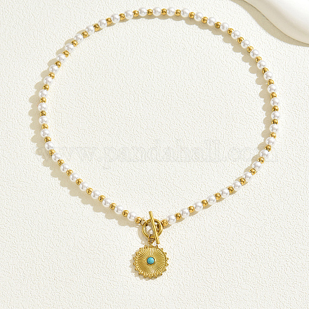 Винтажное ожерелье с подвеской-крестом из искусственной жемчужины из нержавеющей стали 201 для женщин NQ9987-2-1