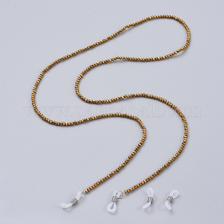 ロープメガネネックコード  ストラップメガネストリングホルダー  電気メッキガラスビーズ  真鍮製のつぶし玉とゴム製ループの端  ゴールド  31.3インチ（79.5cm） X-AJEW-EH00008-05-1