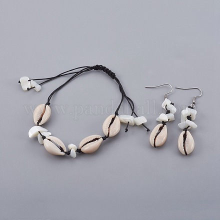 Cowrie Shell and Shell Jewelry Sets SJEW-JS01000-1