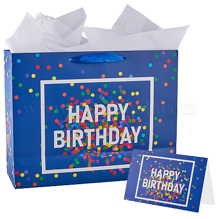 С днем рождения прямоугольные бумажные подарочные пакеты ABAG-WH20001-15B-1