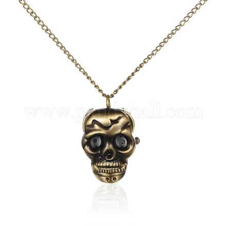 Halloween Jewelry Gifts Alloy Skull Pendant Necklace Quartz Pocket Watch WACH-N006-17-1