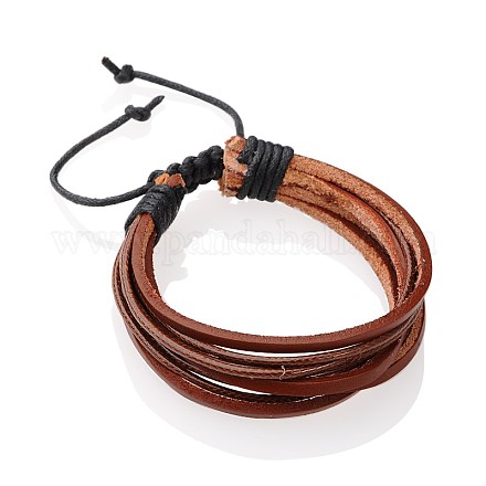 Cowhide Leather and Waxed Cord Multi-strand Bracelets BJEW-PJB852-1