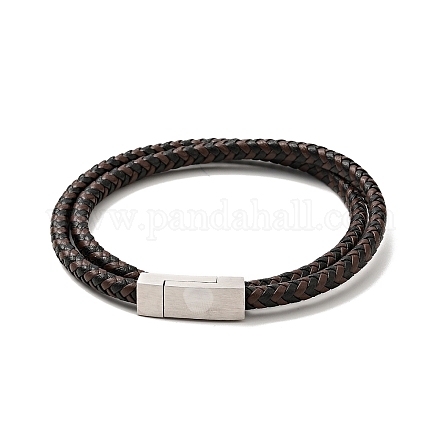 Bracelet en cuir microfibre tressé double boucles avec 304 fermoir magnétique en acier inoxydable pour hommes femmes BJEW-C021-25P-1